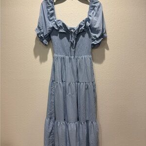 Francesca's Collections Blue Ruffle Midi Dress